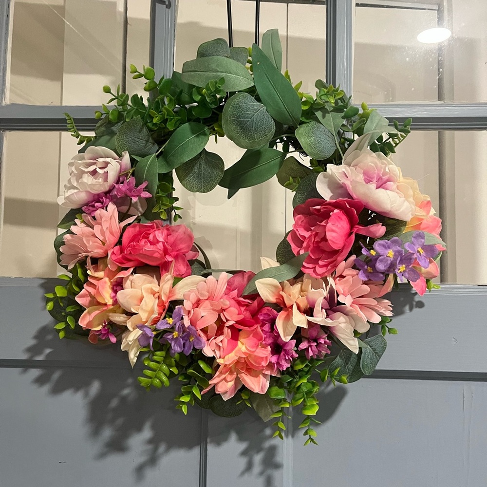 Floral Wreath with Pink and Purple Accents